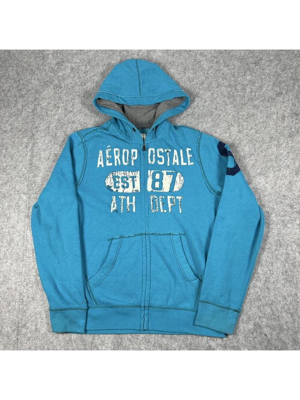Vintage Y2K Aeropostale Blue Zip Up Hoodie 87 ATH DEPT Size XL